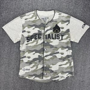 American Destiny Men’s Large Camo Baseball Jersey Shirt New York Military Patch